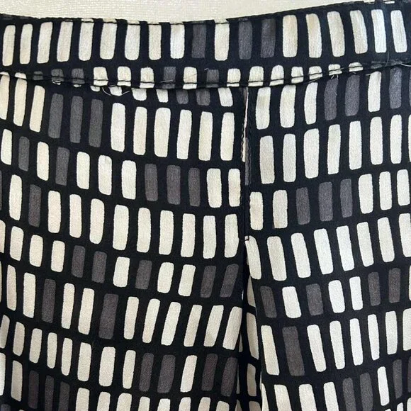 Zara Black Grey & Ivory Geometric Print Pure Silk Boat-Neck Blouse - US L - Picture 8 of 10
